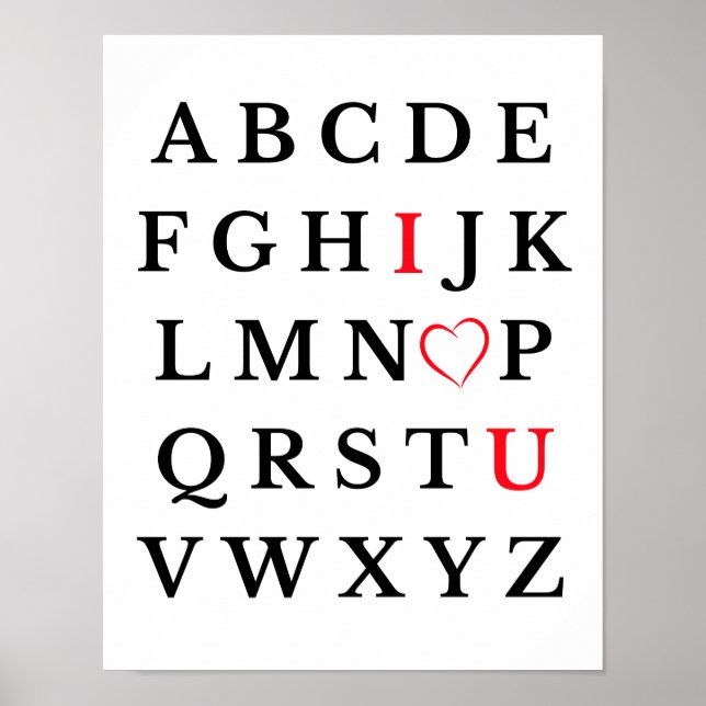 Póster Alphabet I Love You Heart Capital Letter Kids Room (Frente)