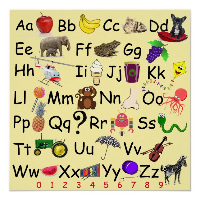 Póster Alphabet Learn ABC's 123 Pre School Picture Chart (Anverso)