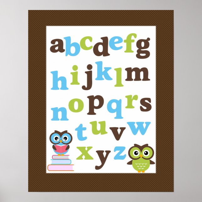 Póster Alphabet Poster for Nursery Blue Green Owls (Frente)