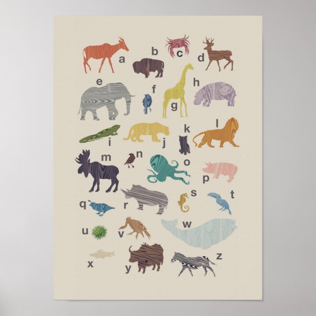 Póster Alphabet Wood Grain Animal Poster (Frente)