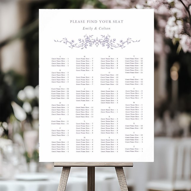 Póster Alphabetical Order Lavender Wedding Seating Chart (Subido por el creador)
