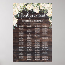 Póster Alphabetycal rustic wood greenery seating chart
