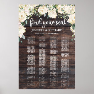Póster Alphabetycal rustic wood greenery seating chart
