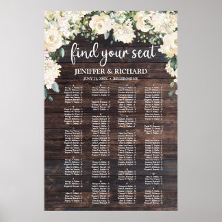 Póster Alphabetycal rustic wood greenery seating chart