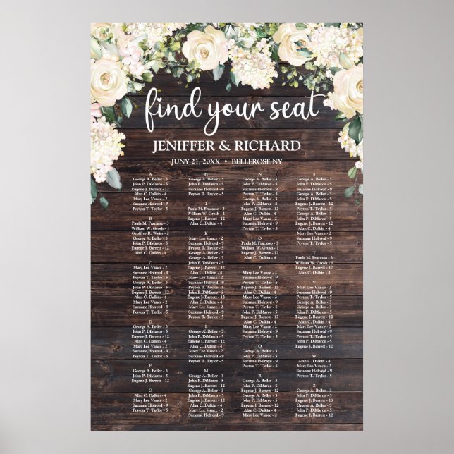 Póster Alphabetycal rustic wood greenery seating chart (Frente)