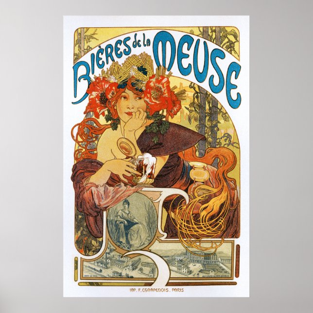 Póster Alphonse (Alfons) Mucha: Bieres de la Meuse (Frente)