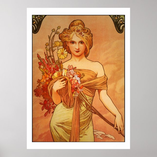 Póster Alphonse (Alfons) Mucha Bouquet Poster (Frente)