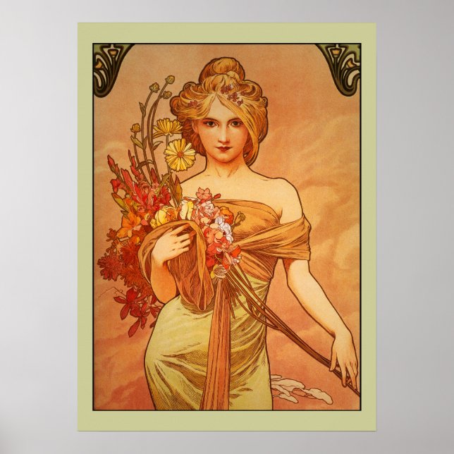 Póster Alphonse (Alfons) Mucha Bouquet Poster (Frente)