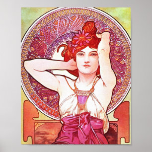Póster Alphonse Mucha Amethyst Floral Vintage Art Nouveau