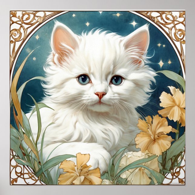 Póster Alphonse Mucha Art Nouveau Kitten (Frente)