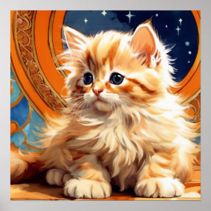 Póster Alphonse Mucha Art Nouveau Naranja Cat