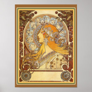 Póster Alphonse Mucha Art Nouveau Zodiac Print 12 x 16