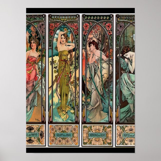 Póster Alphonse Mucha arte, art nouveau, vintage, hembras (Frente)