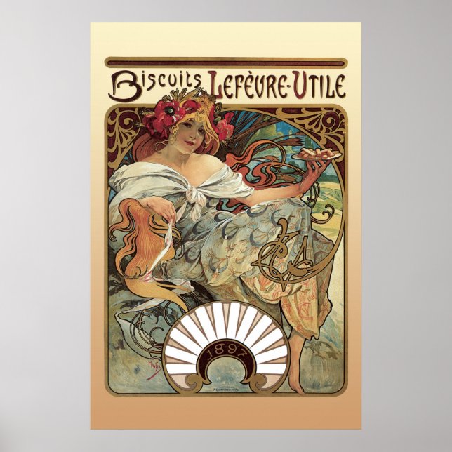 Póster Alphonse Mucha Biscuits Lefevre Utile (Frente)