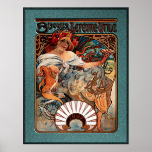 Póster Alphonse Mucha Biscuits Lefevre-Utile Speckled Frm
