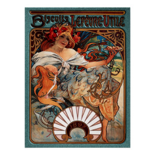 Póster Alphonse Mucha Biscuits Lefevre Utile Speckter Frm