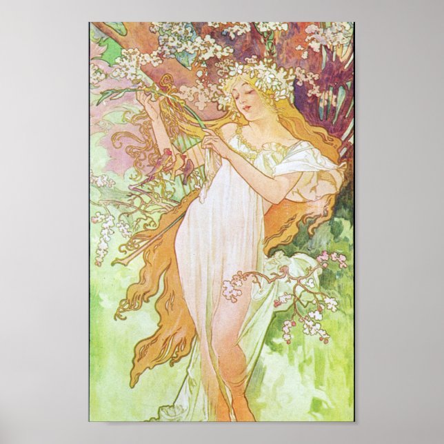 Póster Alphonse Mucha Chica En El Art Nouveau De Los Jard (Frente)