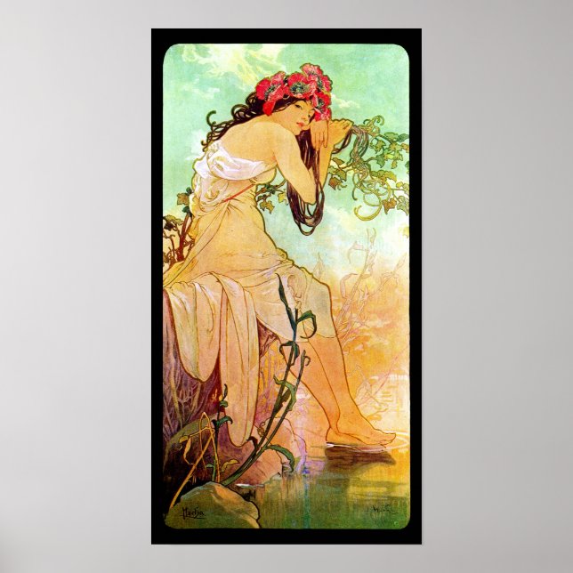 Póster Alphonse Mucha Chica Por El Estanque (Frente)
