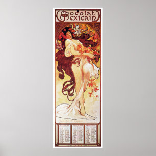 Póster Alphonse Mucha, Chocolat Mexicain 1896