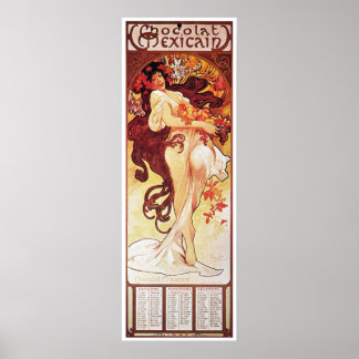 Póster Alphonse Mucha, Chocolat Mexicain 1896