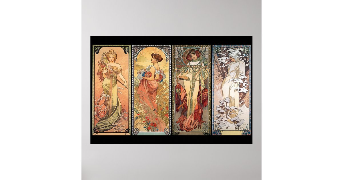 1art1 Alphonse Mucha Cartel Con Marco (Plástico) - Cuatro Gemas, Topacio 1900 (91 X 61cm