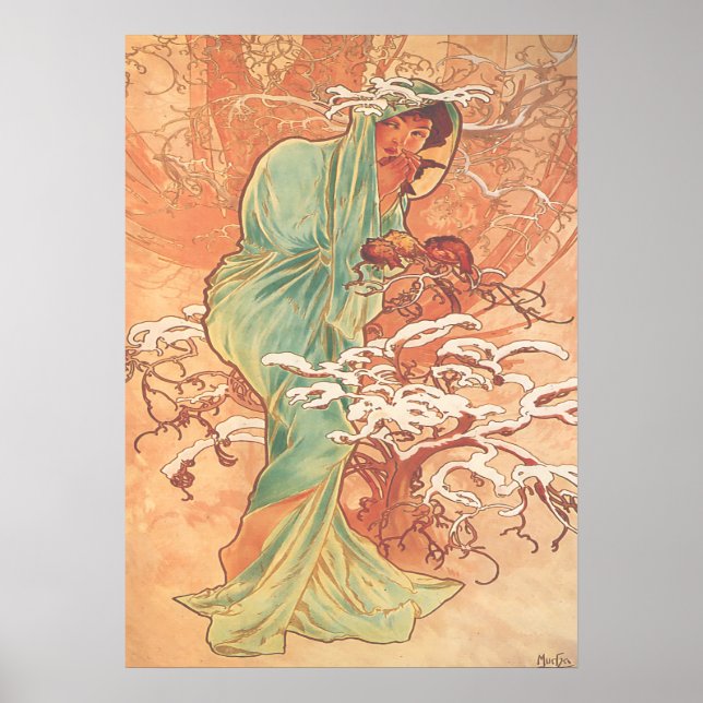 Póster Alphonse Mucha - El invierno - Las estaciones (Frente)