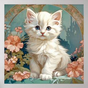 Póster Alphonse Mucha Estilo Gato Blanco