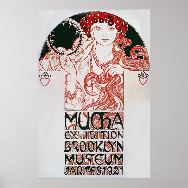 Póster Alphonse Mucha. Exposición Mucha, 1921 (Frente)
