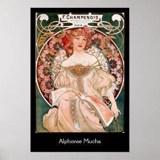 Póster Alphonse Mucha F. Champenois sobre negro