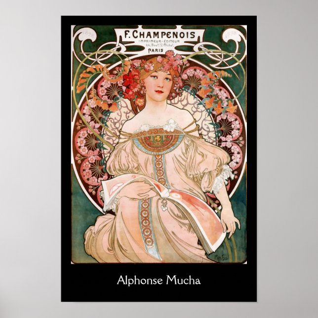 Póster Alphonse Mucha F. Champenois sobre negro (Frente)