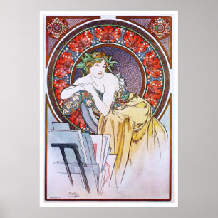 Póster Alphonse Mucha. Femme Au Carton A Dessins
