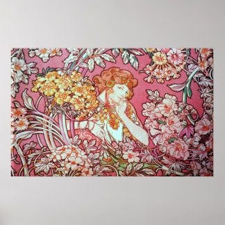 Póster Alphonse Mucha. Femme Parmi Les Fleurs 1900