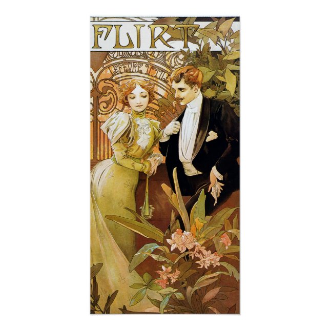 Póster Alphonse Mucha Flirt Vintage Romantic Art Nouveau (Anverso)