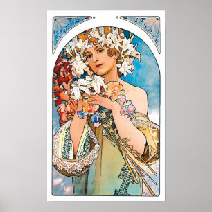 Póster Alphonse Mucha - Flor - Art Nouveau retro