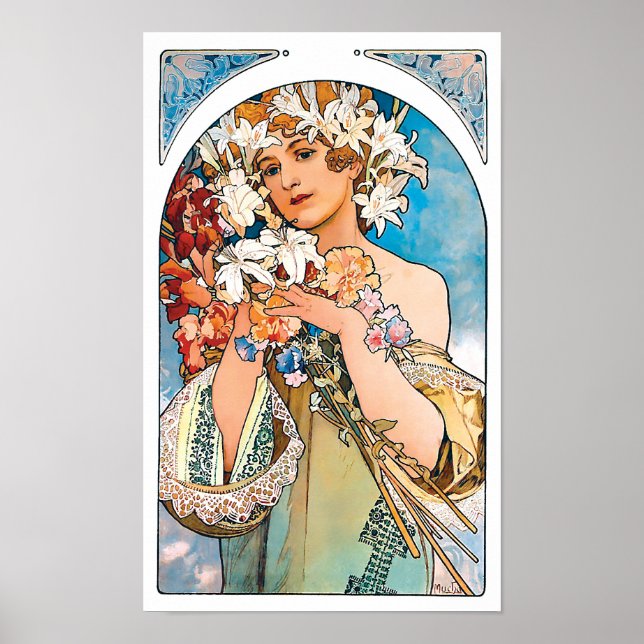 Póster Alphonse Mucha - Flor - Art Nouveau retro (Frente)