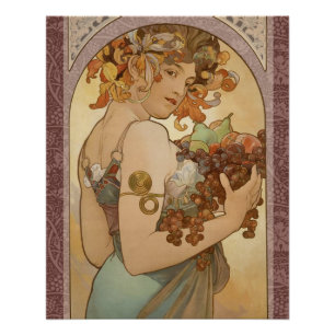 Póster Alphonse Mucha Frutas Art Nouveau Vintage Doncella