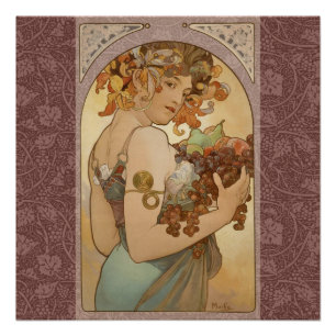 Póster Alphonse Mucha Frutas Art Nouveau Vintage Doncella