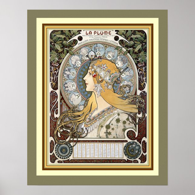 Póster Alphonse Mucha "La Plume" Poster 16 x 20 (Frente)