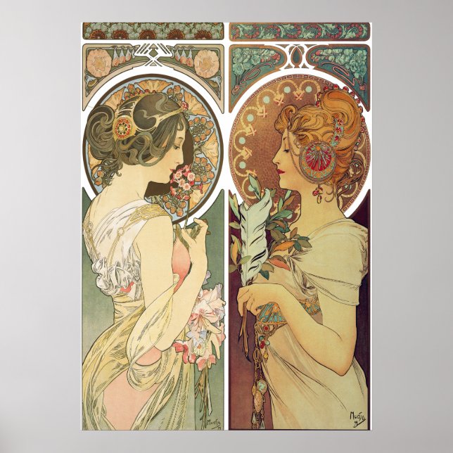 Póster Alphonse Mucha - La Primevere & La Plume (Frente)