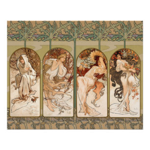 Póster Alphonse Mucha Las Cuatro Estaciones 1897 Panel Ar