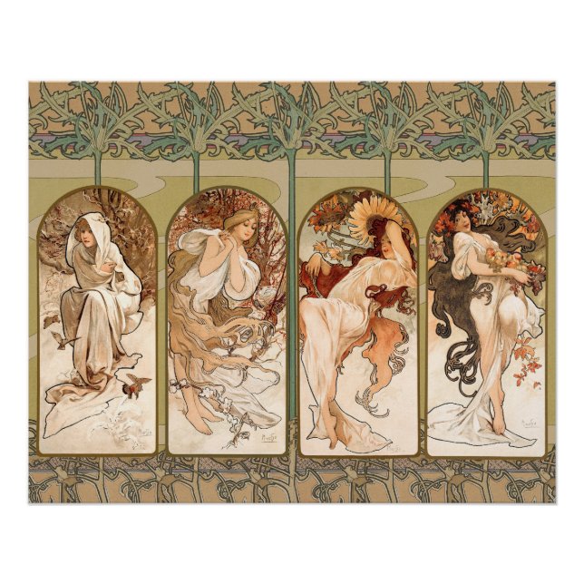 Póster Alphonse Mucha Las Cuatro Estaciones 1897 Panel Ar (Anverso)