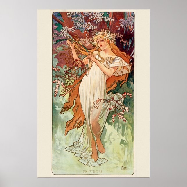 Póster Alphonse Mucha, Las Estaciones (1896) Primavera (Frente)