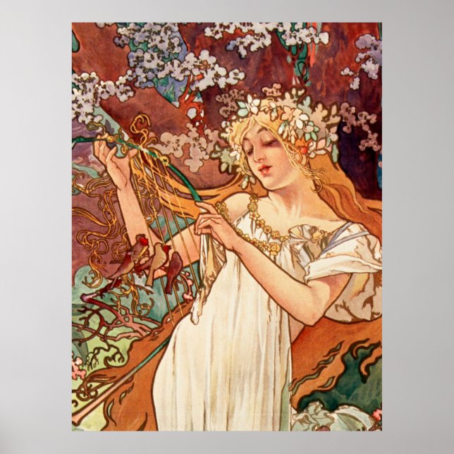 Póster Alphonse Mucha, Las Estaciones (1896) Primavera (Frente)