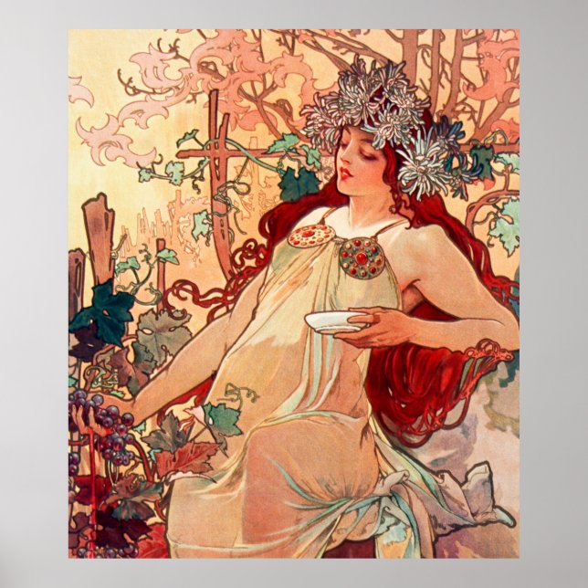 Póster Alphonse Mucha, Las Estaciones, Otoño (1896)  (Frente)