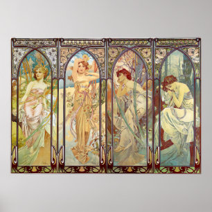 Póster Alphonse Mucha - Las horas del día