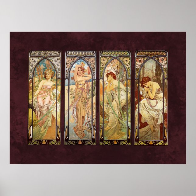 Póster Alphonse Mucha, los tiempos del día (Frente)