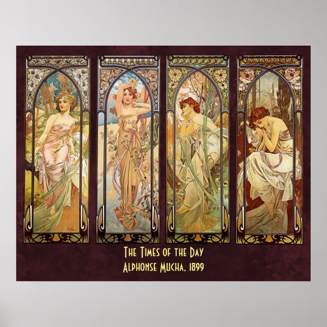 Póster Alphonse Mucha, los tiempos del día (Frente)