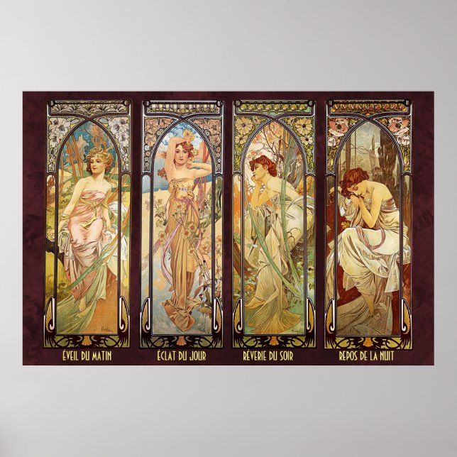 Póster Alphonse Mucha, los tiempos del día (Frente)