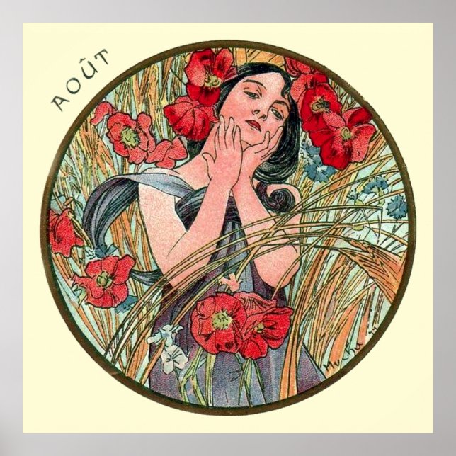 Póster Alphonse Mucha Month Of August (Frente)