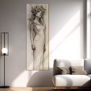 Póster Alphonse Mucha Mujer Lápiz Esbozo Art Nouveau